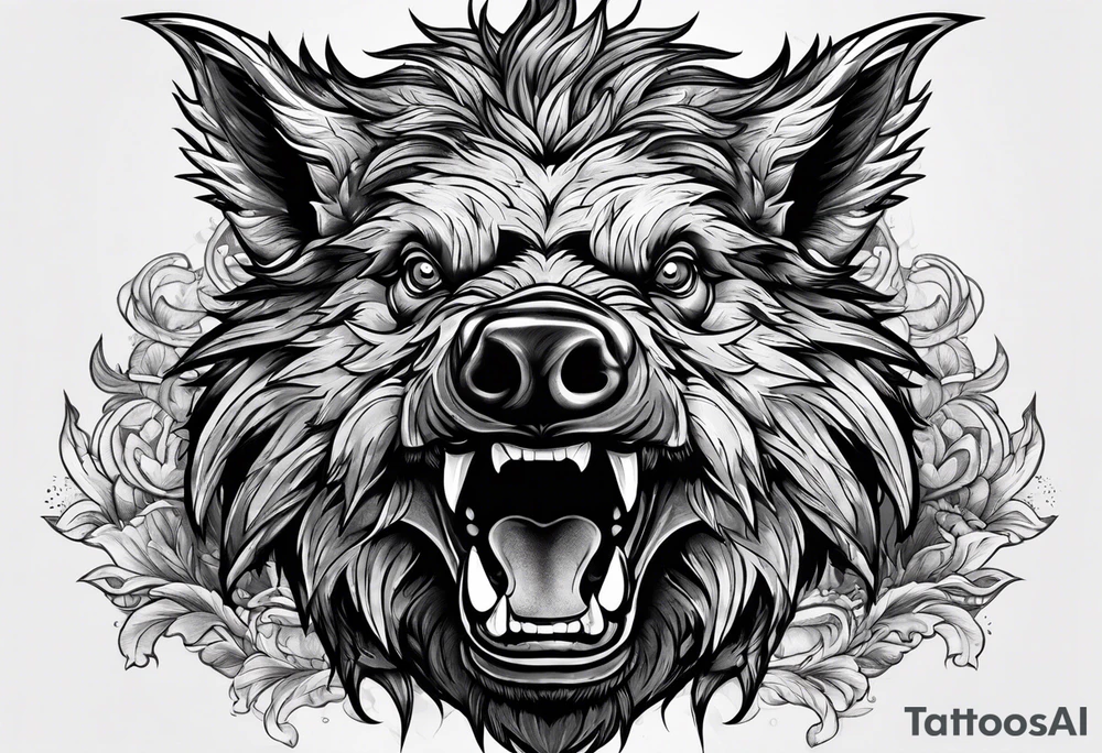angry boar front tattoo idea