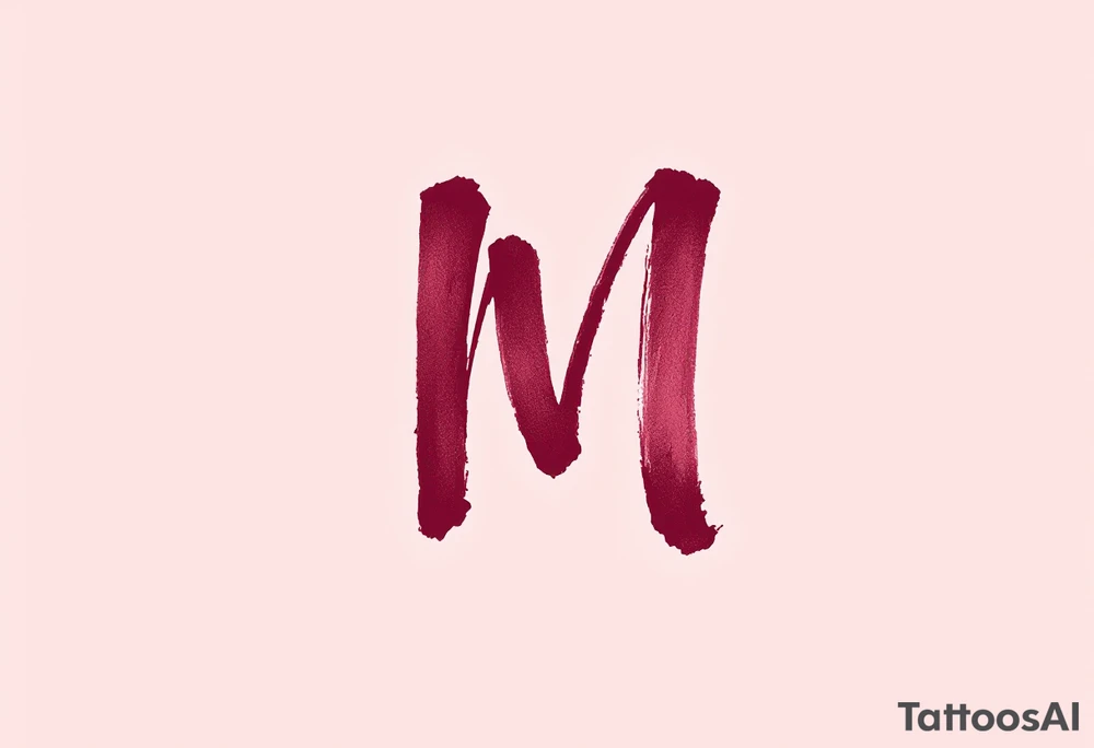 A brush-style "M" in burgundy red, looking bold and spontaneous. tattoo idea