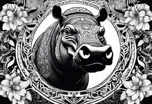 Hippo, flowers, moon, interstella, 
Extreme fine lines, tribal, geometric, japanese, artistic tattoo idea