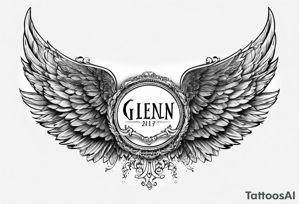 Angel Wings with the word Glenn in between tattoo idea