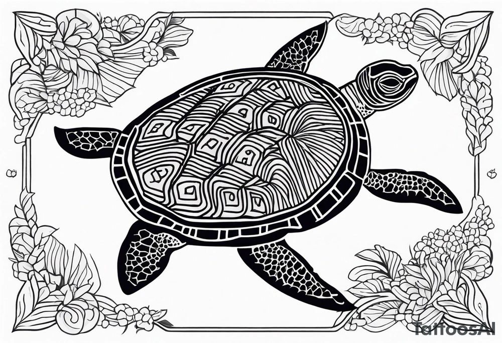 tropical psychedelic turtle's back, top down view, as seen from above tattoo idea
