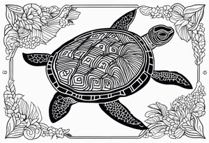 tropical psychedelic turtle's back, top down view, as seen from above tattoo idea