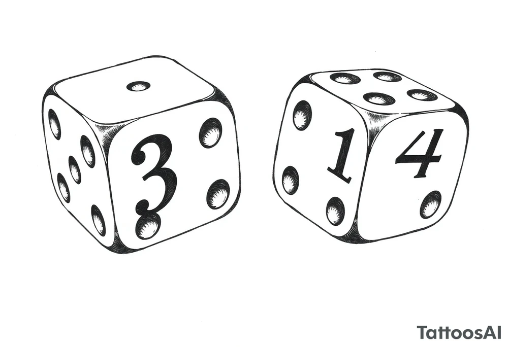 2 dices with dice showing 3, 1,4 tattoo idea