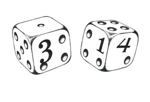 2 dices with dice showing 3, 1,4 tattoo idea