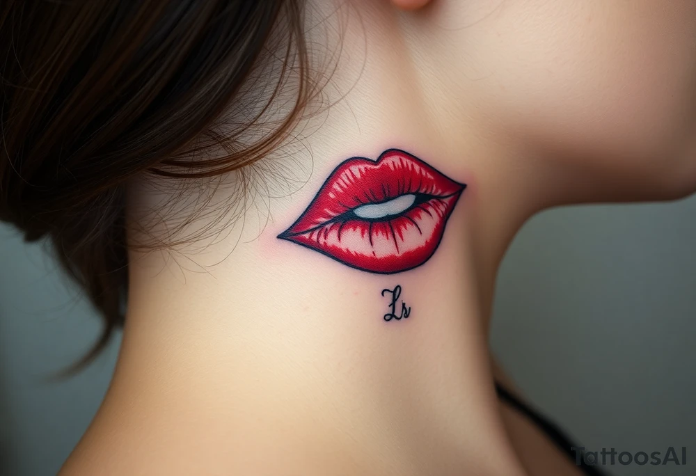 Stain from lipstick kiss with initial lowercase lrs tattoo idea