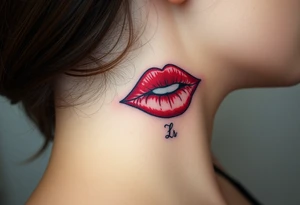Stain from lipstick kiss with initial lowercase lrs tattoo idea