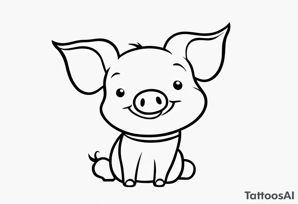 very cute happy piglet.
outline only.
black and white only.
only show the piglet. no extra lines or decoration.
no black shading.
dont make the ears too big.
draw only with very thin lines (1px)

should look like a tattoo that will only take 5 minutes to draw tattoo idea