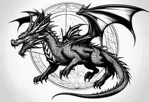 Dragon flying to the moon minimalism tattoo idea