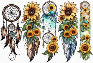 Dreamcatcher and sunflowers forearm sleeve tattoo idea