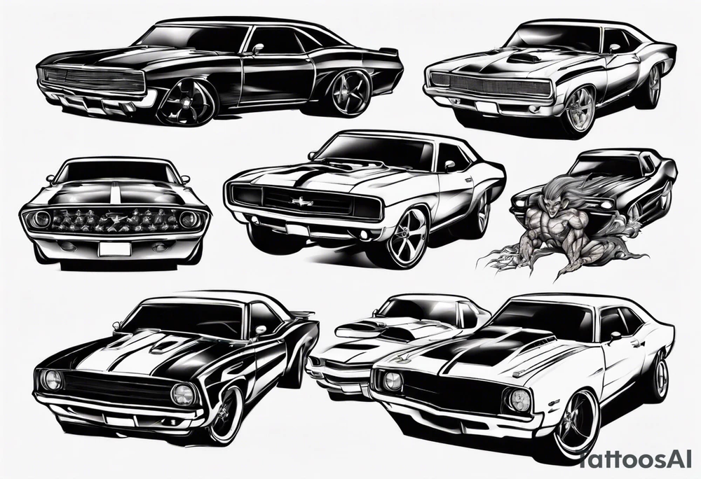 Muscle car funny design tattoo idea