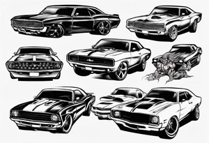 Muscle car funny design tattoo idea