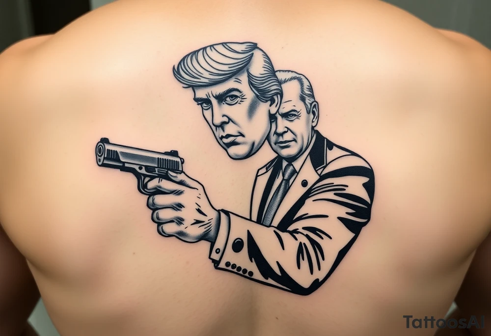 President Trump holding a gun to President Biden tattoo idea