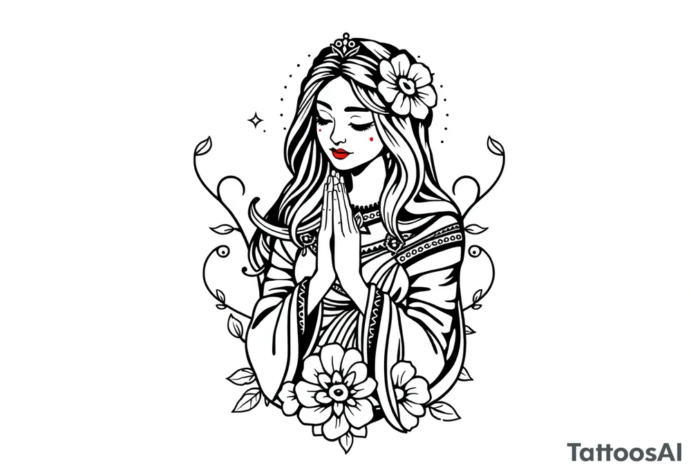 Chicano style Woman praying tattoo idea