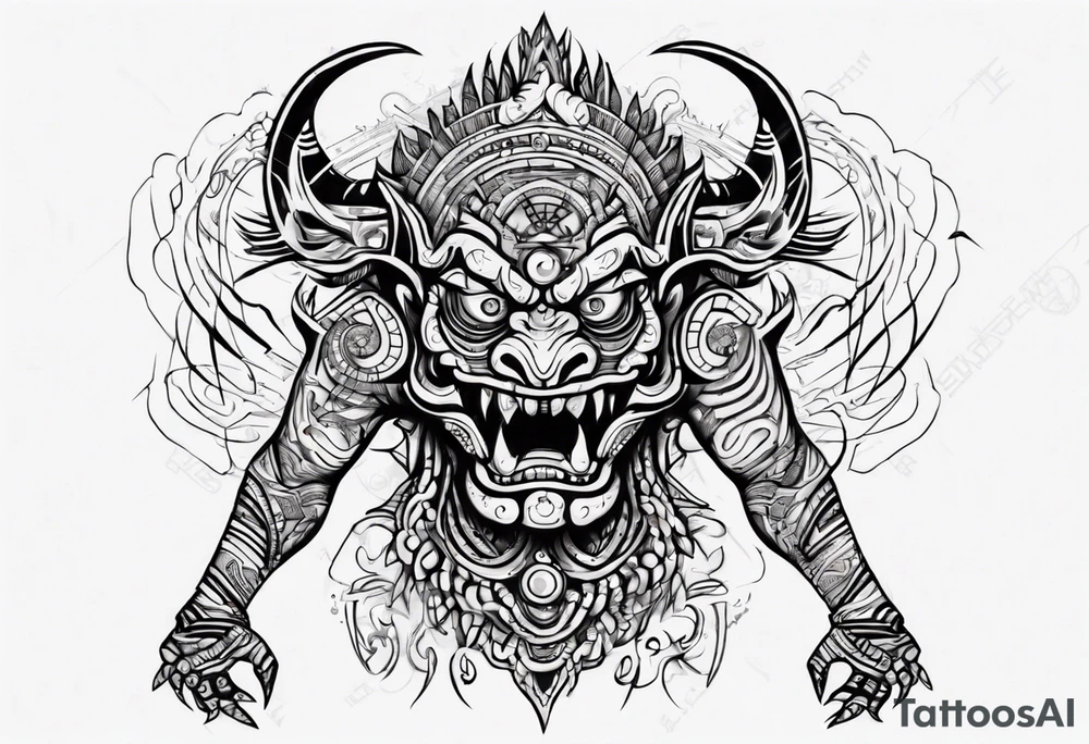 Hindu monster with connecting lines going out of it tattoo idea