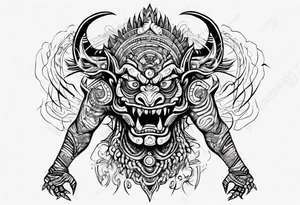 Hindu monster with connecting lines going out of it tattoo idea