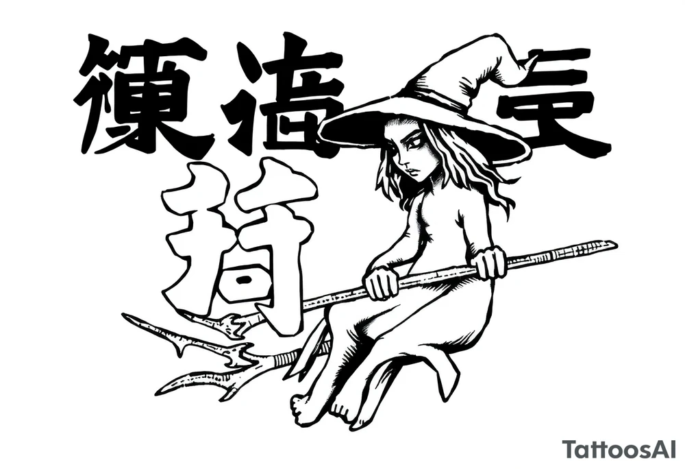 The word “싸이커스” and witch tattoo idea