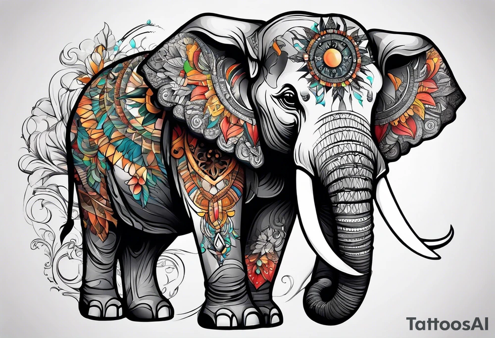 Feminine compass with an elephant incorporated into the design tattoo idea