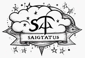 a cloud with the stars and the word sagittarius with the date 12.08.05 tattoo idea