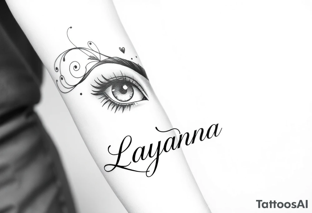 Girl eyes with the name layanna at the bottom of it tattoo idea
