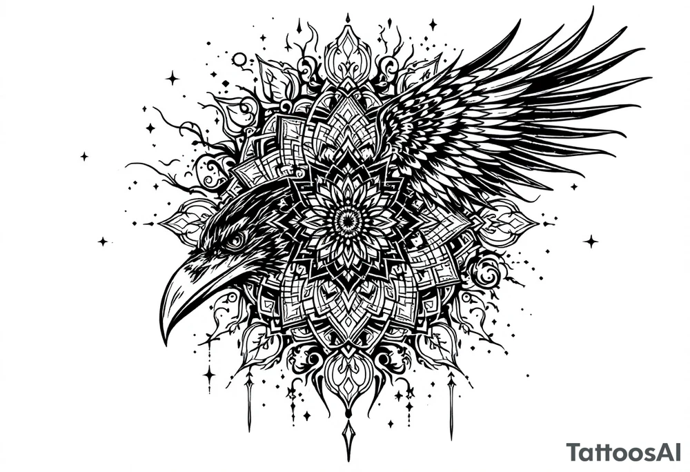 Mandala and raven combined in a ominous way tattoo idea