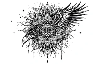 Mandala and raven combined in a ominous way tattoo idea