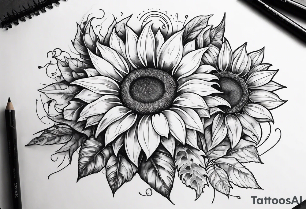 I want to include a dog paw, the Murphy family crest and sunflowers in a back tattoo tattoo idea