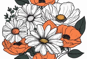 Bouquet of a Daisy, rose and poppy. Masculine. tattoo idea