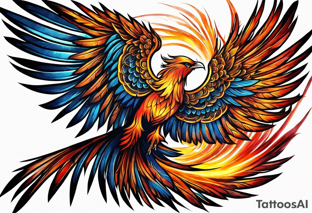 russian firebird phoenix in-flight with very long fancy tail "Isaiah 43: 18-19" tattoo idea