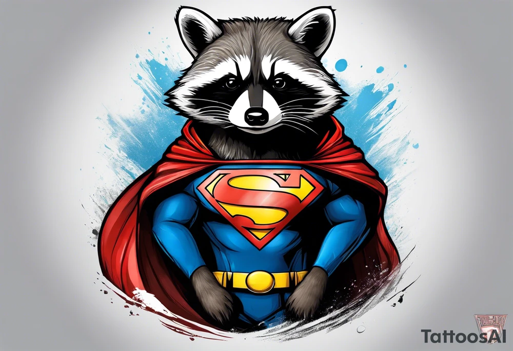 raccoon wearing a Superman t-shirt tattoo idea