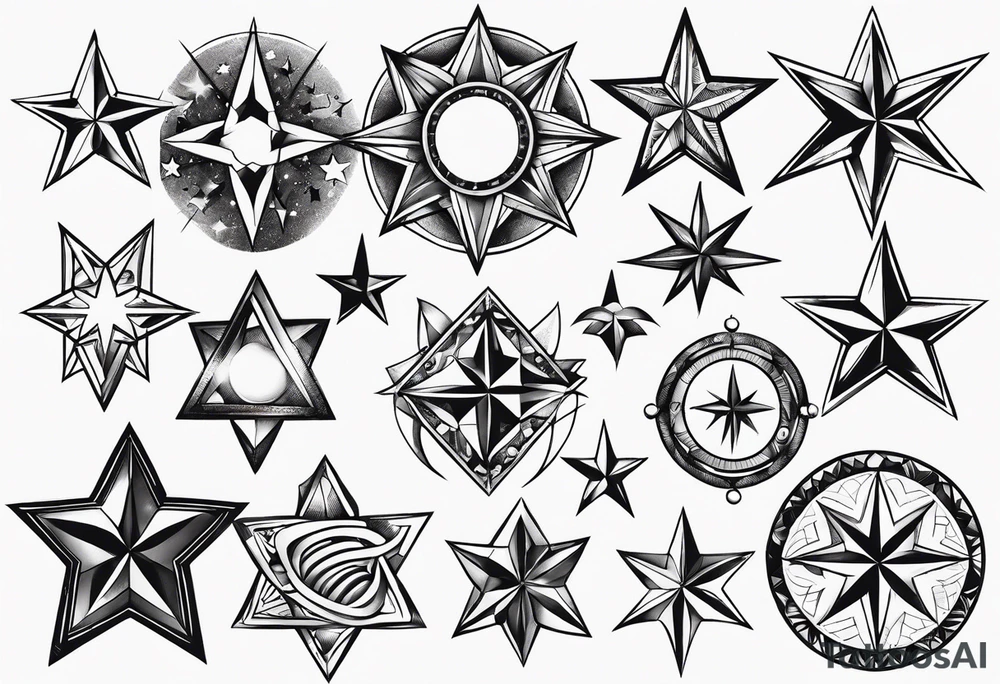 Variety of stars flash sheet tattoo idea