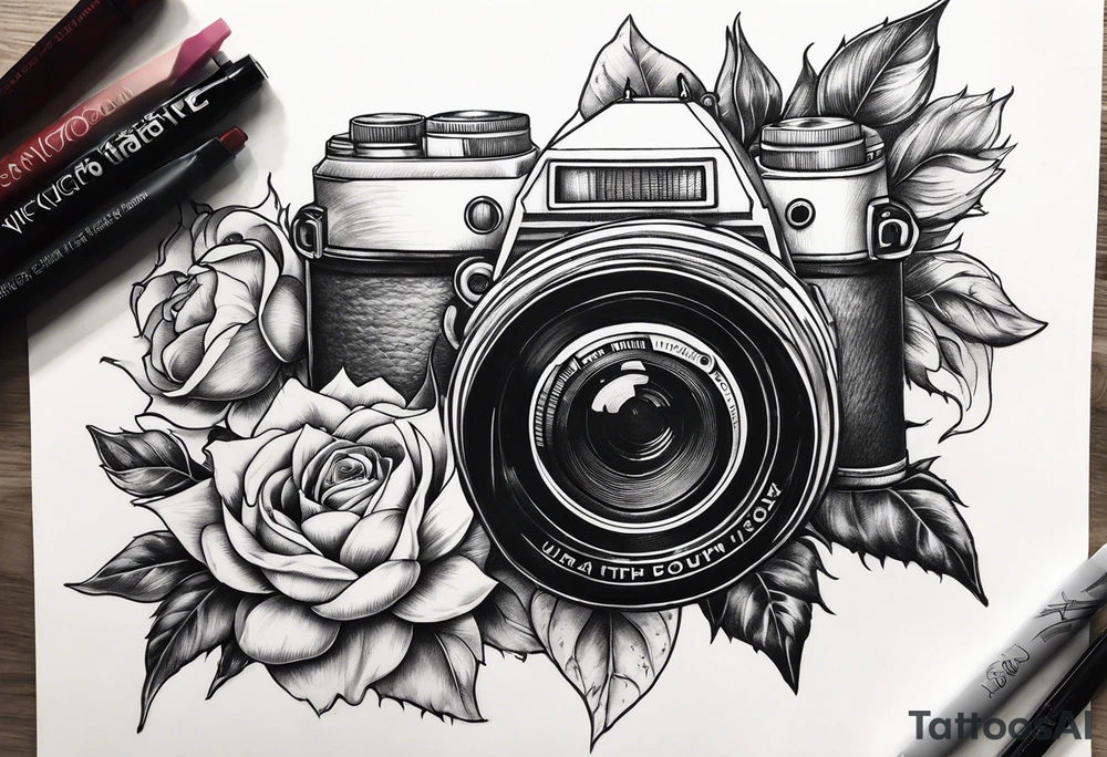 sunflower, camera, flower rose , book tattoo idea