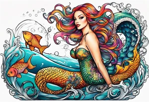 Mermaid with octopus tentacles instead of fish tail pinup style full color tattoo idea