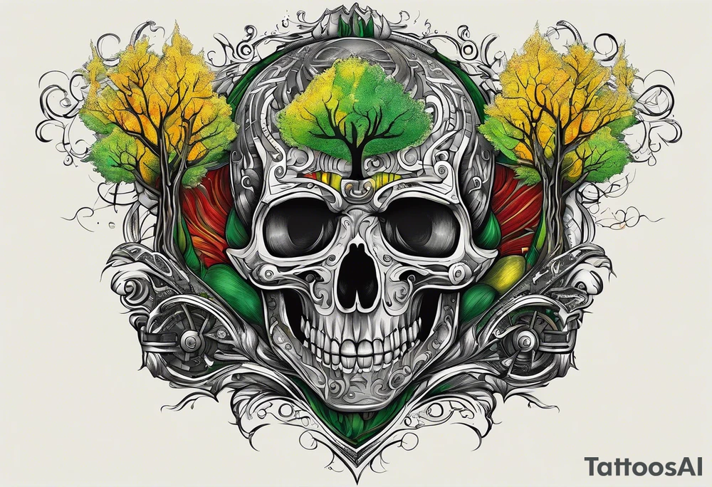 birch tree and includes the following wording "fuck cancer"
with yellow, green and red colours tattoo idea