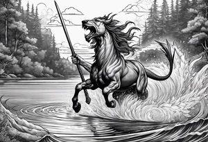 Jesus running across a lake and stabbing a dragon with a spear tattoo idea