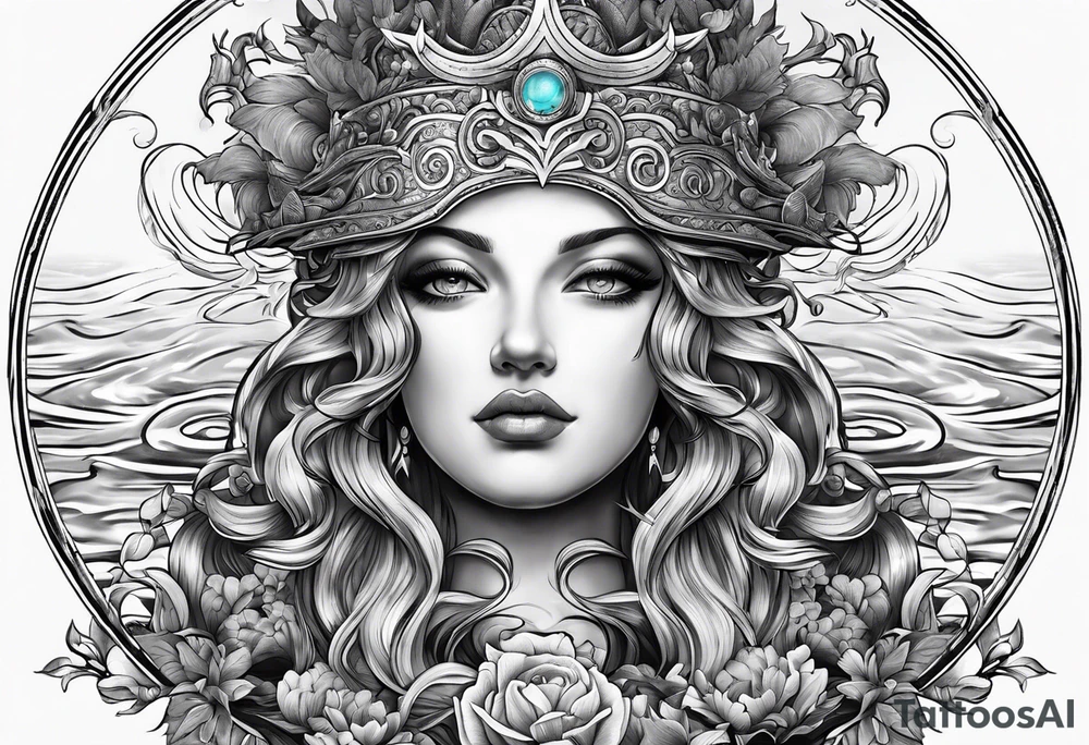 Neptun mit ganzen Körper im Wasser stehend tattoo idea