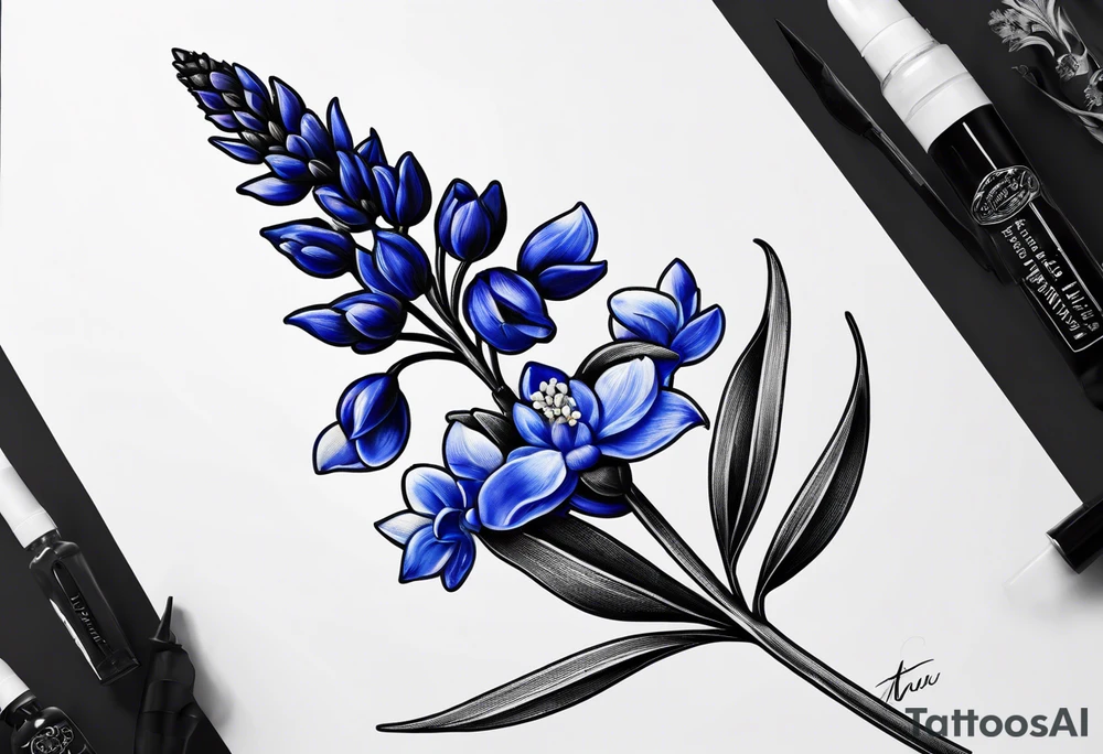 Curved Texas bluebonnet botanical corner tattoo idea