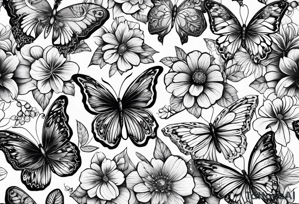 lace butterflies flowers full arm sleeve tattoo idea