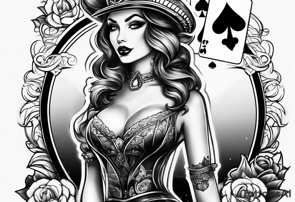 pinup style queen of spades tattoo idea