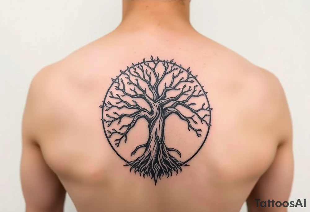 yggadrisl tree of life with circle tattoo idea