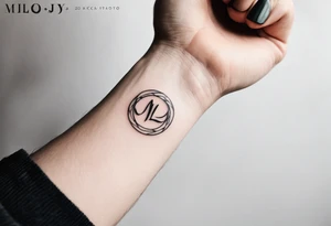 small tattoo on the forearm of a man with the initials MLJ, date of birth 22/09/22 in the style of a moluccan tattoo tattoo idea