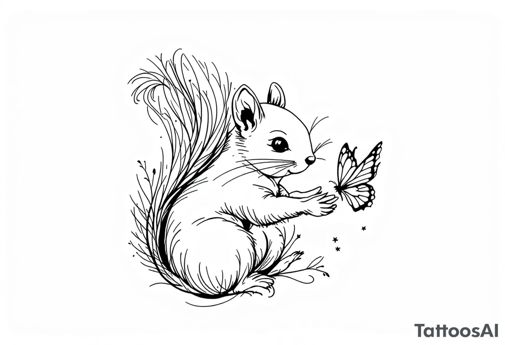 A Squirrel with a butterfly in hands tattoo idea