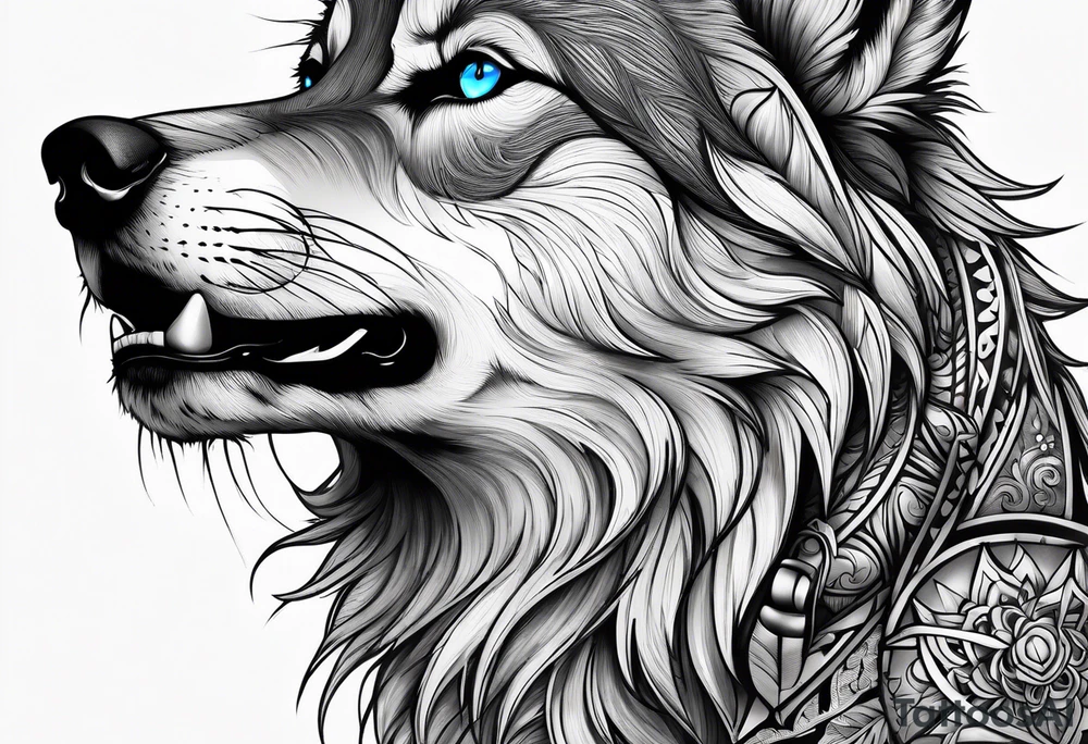 wolf with blue eyes tattoo idea