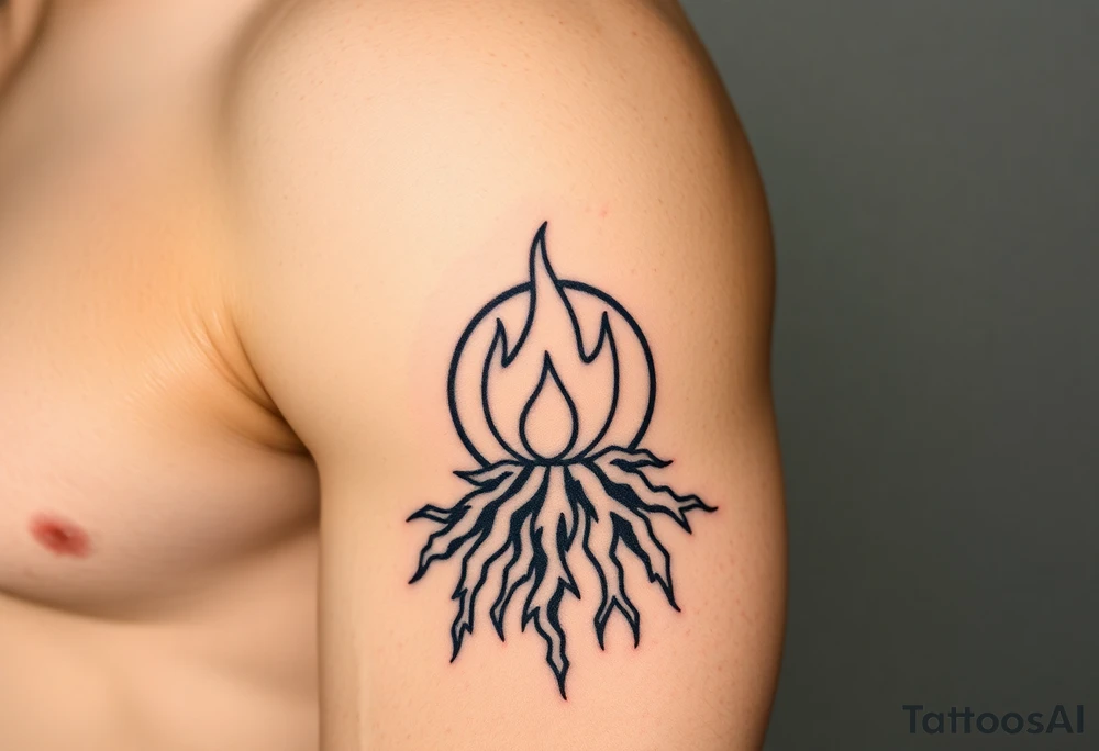 a round flame in a prison of roots tattoo idea