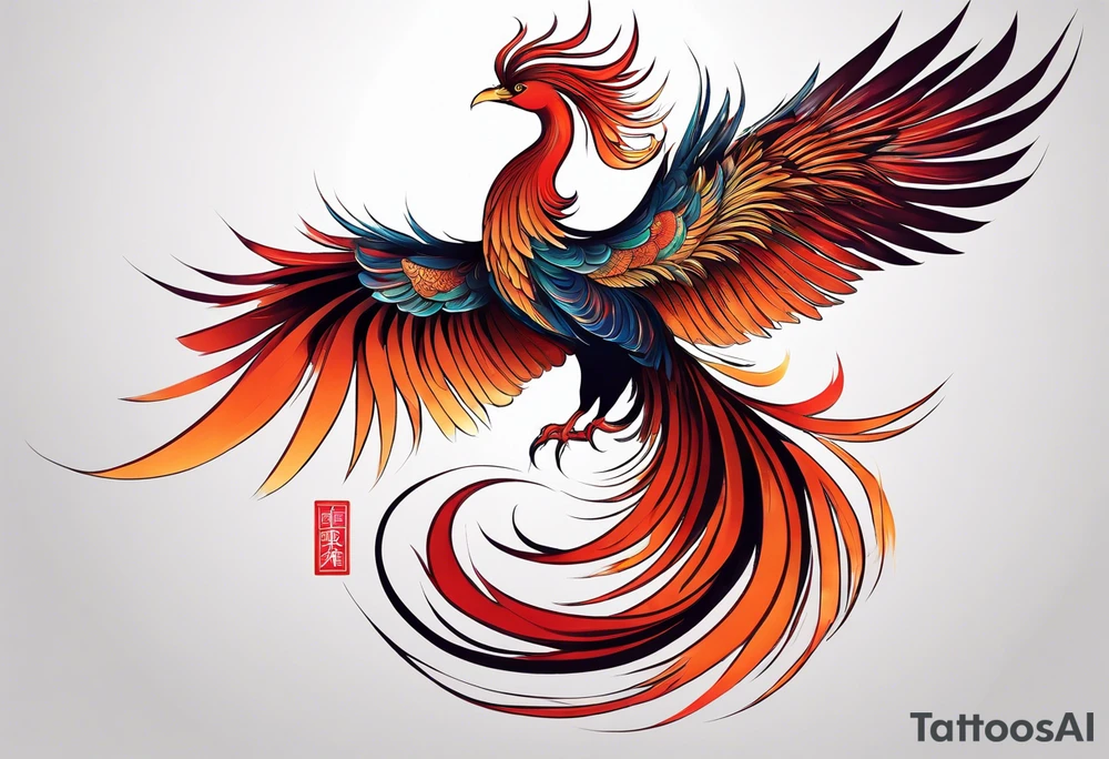 asian elegant long feathered phoenix
with a long neck, with no wings, graceful tattoo idea