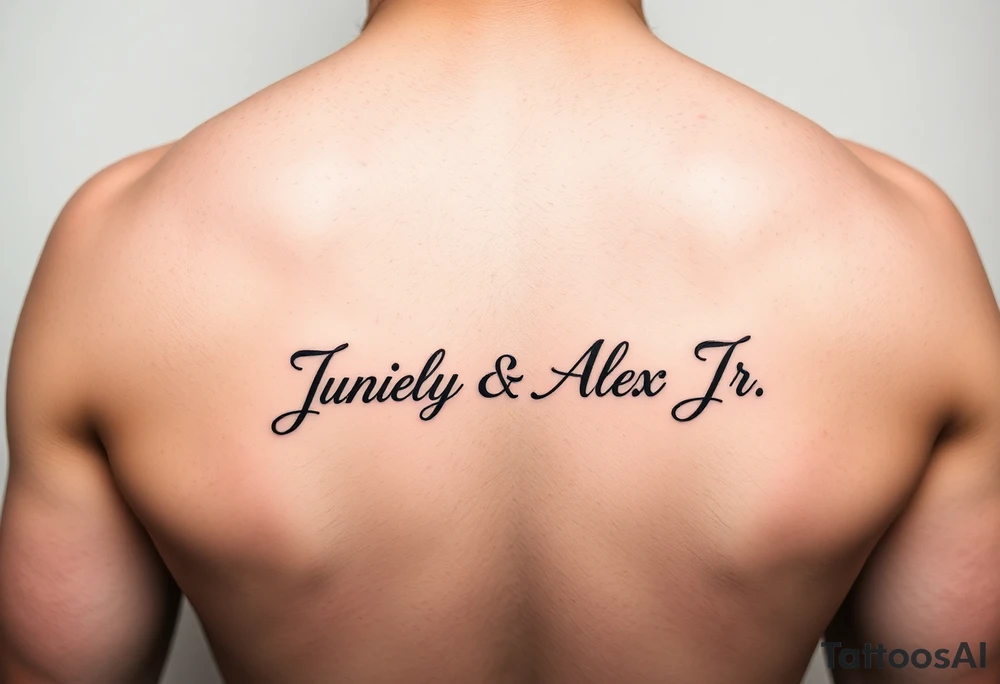 Junelyn & Alex Jr in cursive font  VI·IX·MMXIX VII·XXVII·MMXX on a forearm tattoo idea