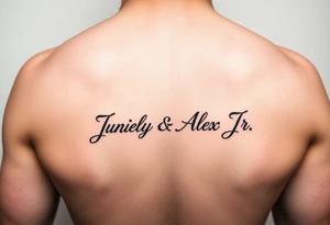 Junelyn & Alex Jr in cursive font  VI·IX·MMXIX VII·XXVII·MMXX on a forearm tattoo idea