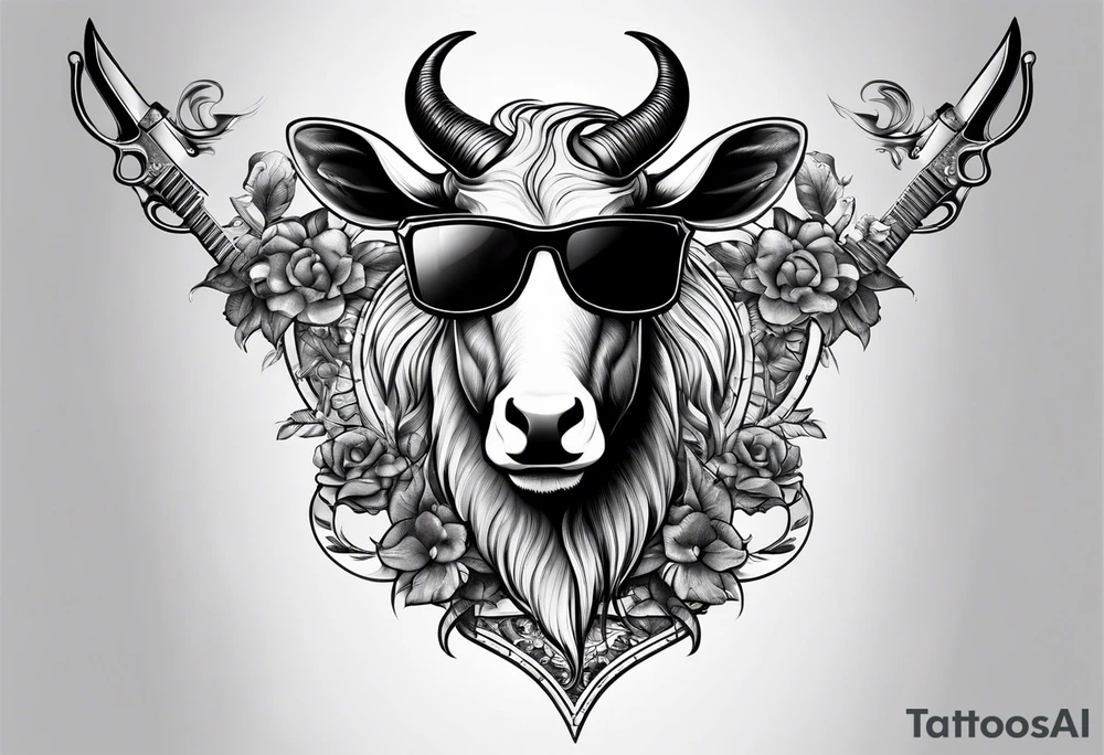 capricorn with sunglasses and shotgun tattoo idea