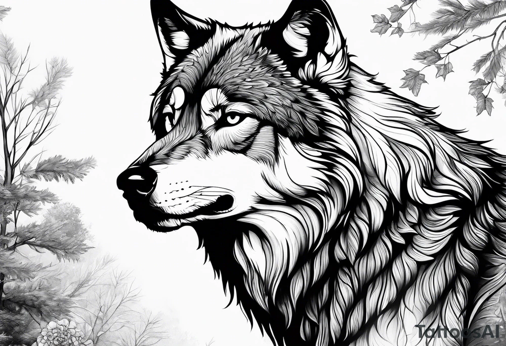 Wolf watching over little girls tattoo idea