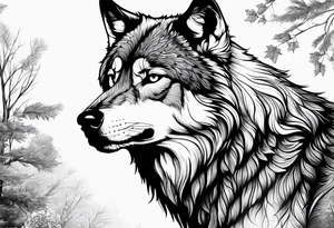 Wolf watching over little girls tattoo idea