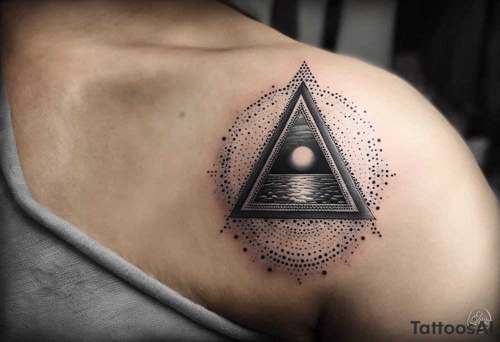 Triángulos fractales, con círculo concéntrico en varios niveles dentro del triangulo fragmentado y que sea espejo el lado izquierdo que el derecho tattoo idea